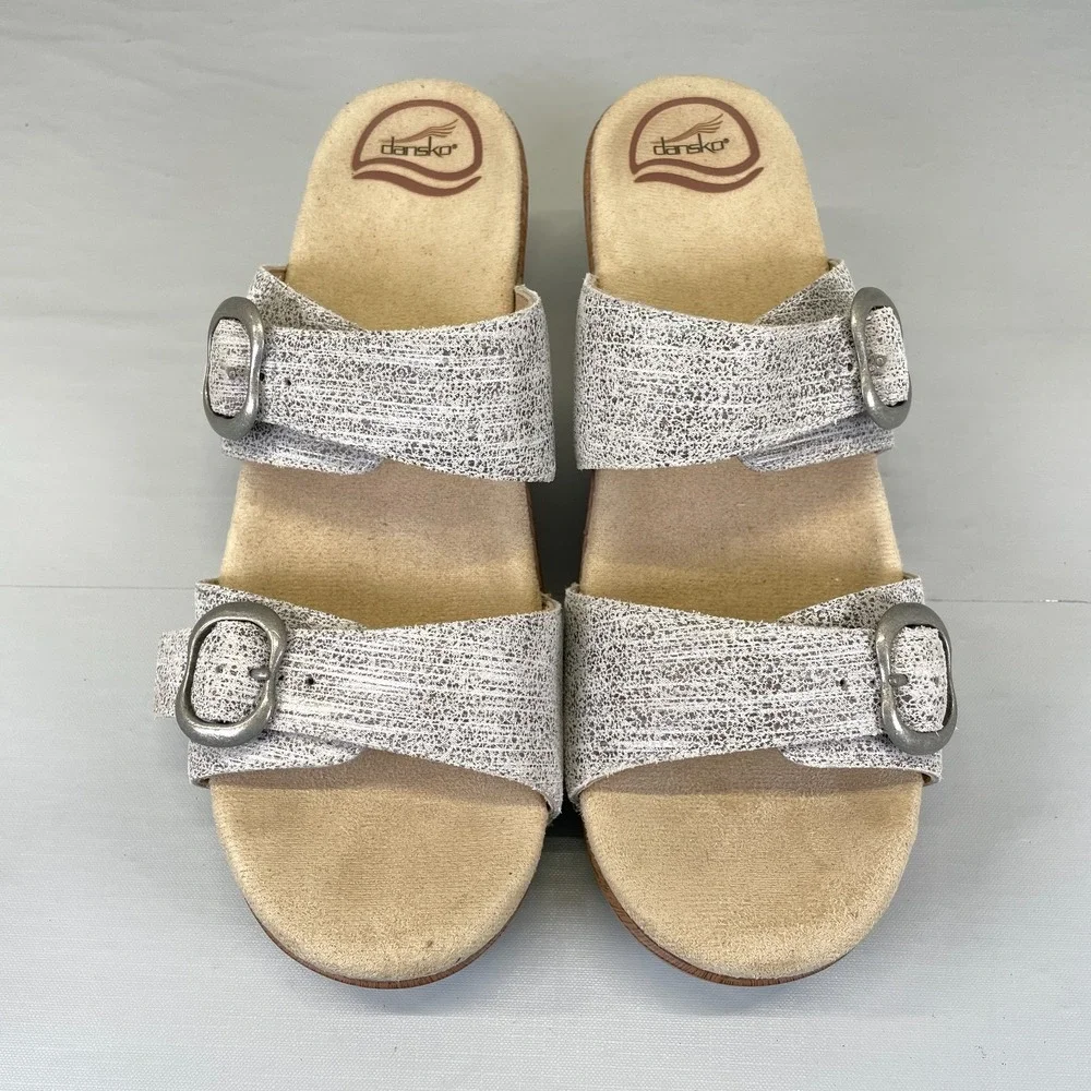 Dansko Sophie Wedge Sandals Womens Size 40 US 9.5 Gray Leather Comfort Shoes